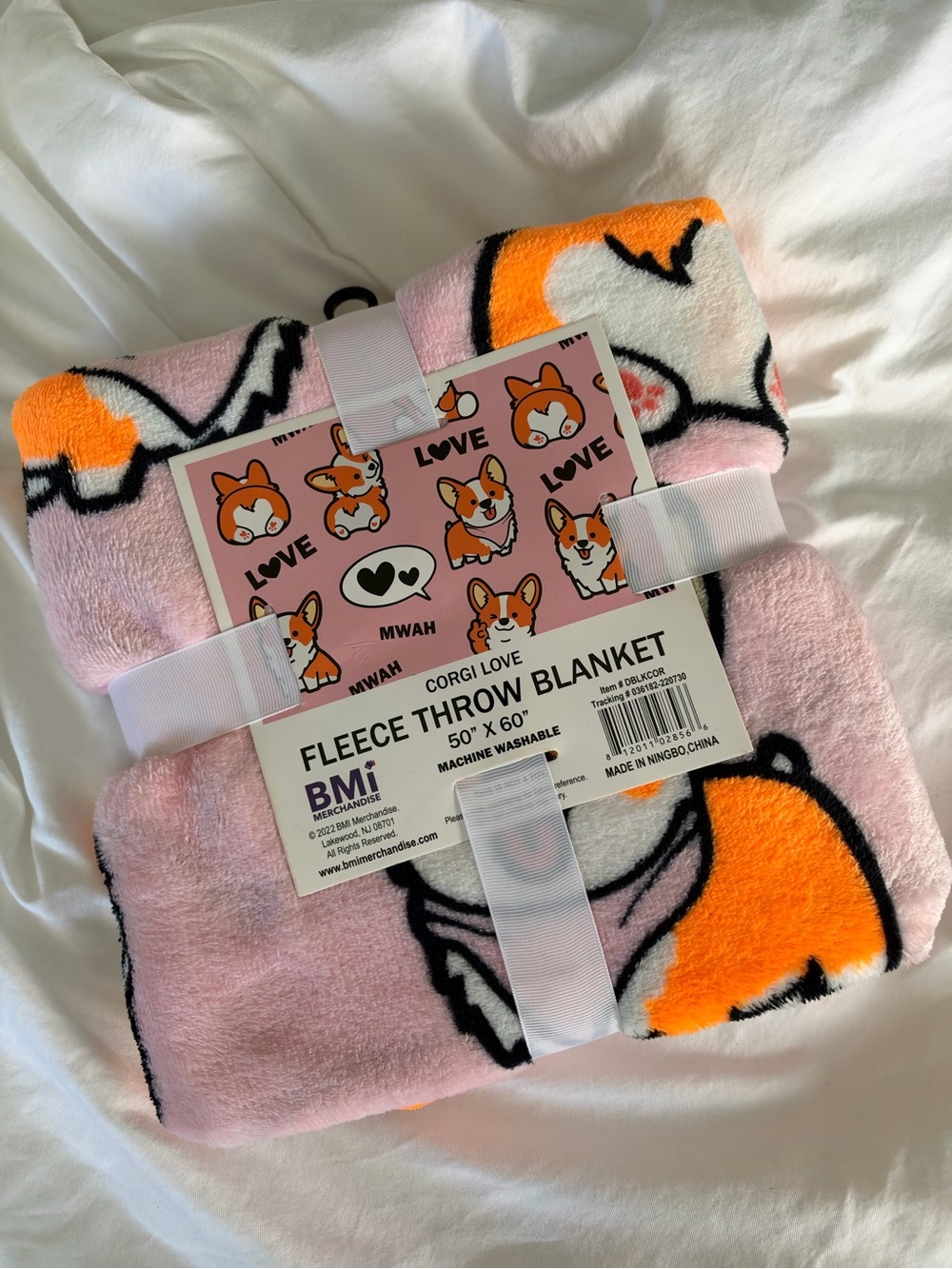 Pink and Orange Corgi Fleece Throw Blanket